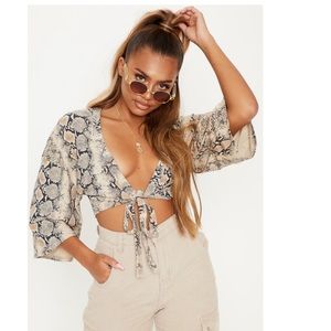 Snakeskin front tie crop top